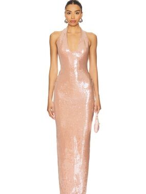 Nookie Blush Sequin Halter Maxi Dress